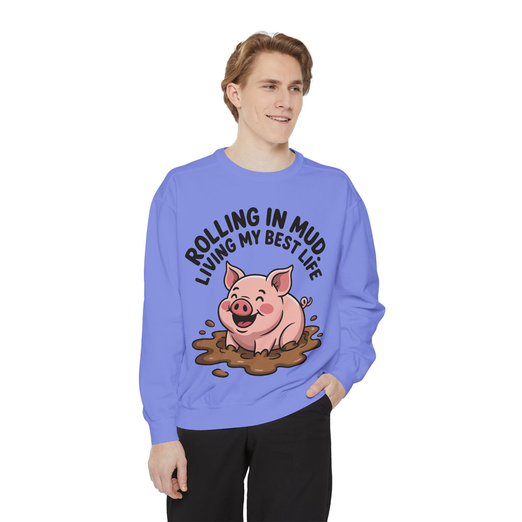 Funny Pig Sweatshirt, Rolling In Mud Living My Best Life Crewneck, Cute Farm Animal Gift, Pig Lover Sweater