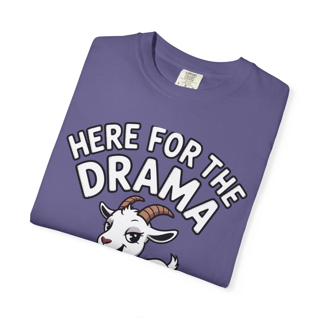 Funny Goat Shirt, Here For The Drama And The Snacks T-Shirt, Cute Goat Lover Gift, Sarcastic Farm Animal Tee