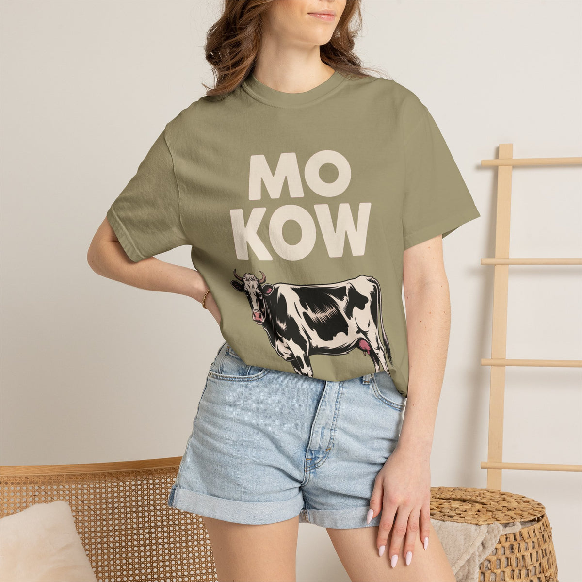 Mo Kow Funny Cow Shirt, Absurd Meme T-Shirt, Deadpan Farm Animal Tee, Weird Cow Lover Gift, Funny Misspelled Label Shirt