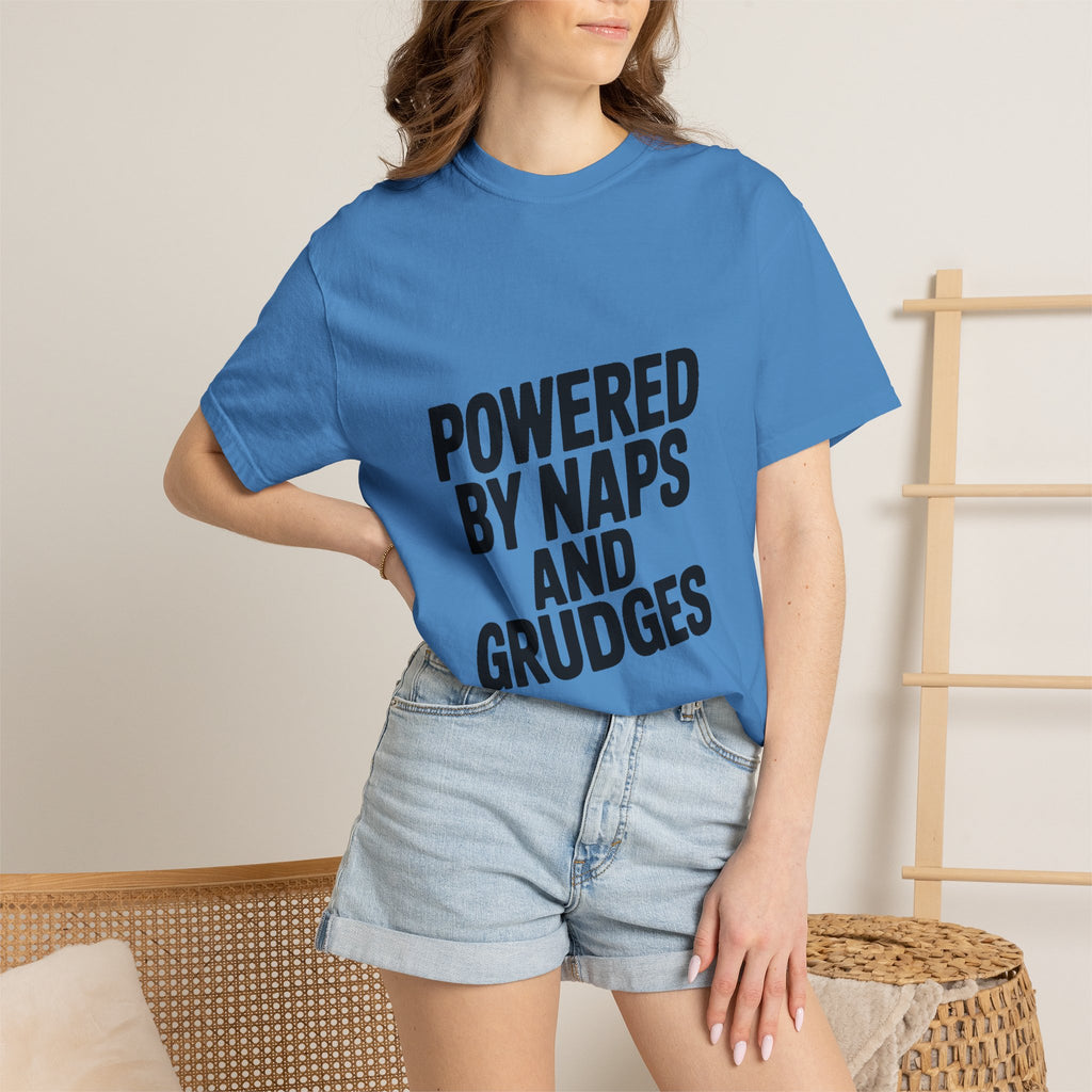 Powered By Naps And Grudges Shirt, Funny Sarcastic T-Shirt, Bold Typography Tee, Introvert Humor Gift