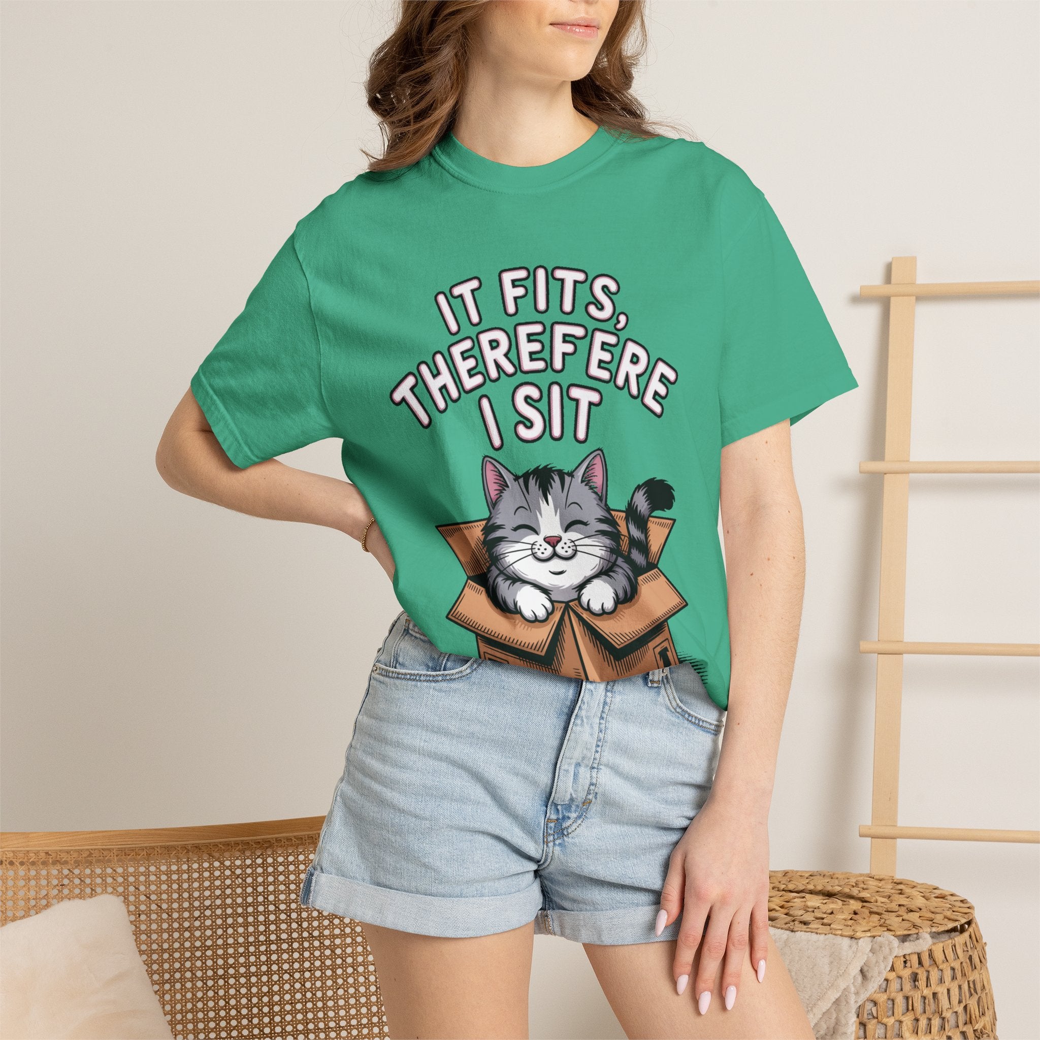 It Fits Therefore I Sit Cat Shirt, Funny Cat In Box T-Shirt, Cute Chubby Cat Lover Gift, Cat Owner Shirt, Funny Cat Meme Tee