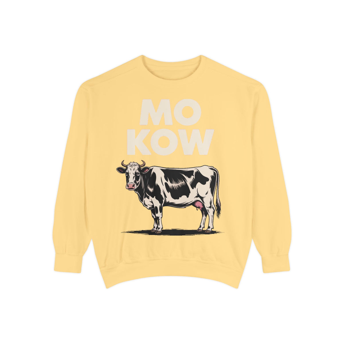 Mo Kow Funny Cow Sweatshirt, Absurd Meme Crewneck, Deadpan Farm Animal Embroidered Sweatshirt, Funny Cow Lover Gift