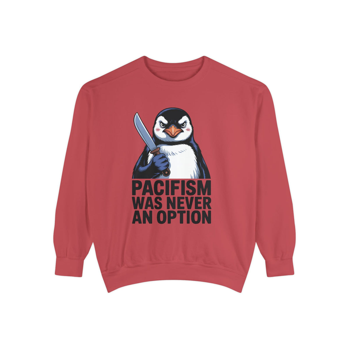 Pacifism Was Never An Option Penguin Sweatshirt, Funny Butter Knife Penguin Crewneck, Vintage Poster Style Graphic Sweatshirt Gift