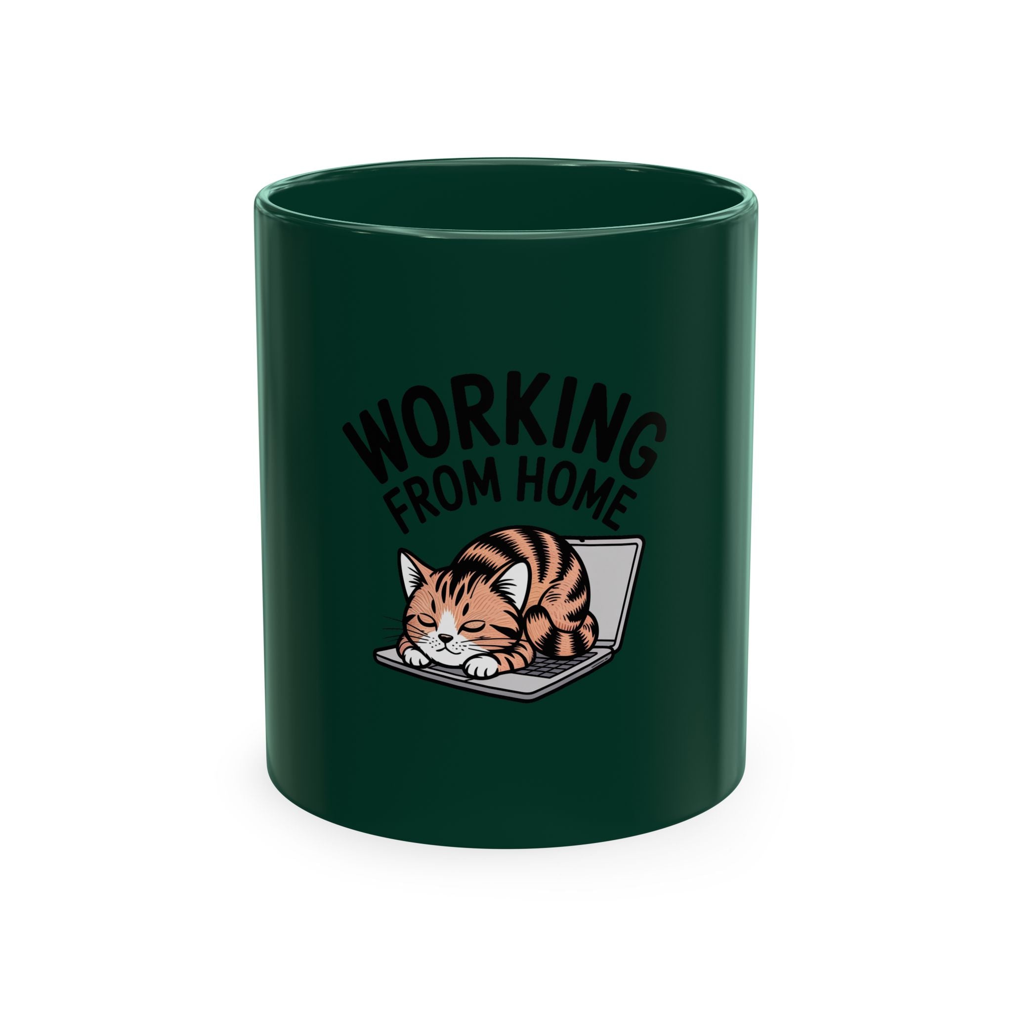 Working From Home Cat Mug, Funny Remote Work Coffee Mug, Cute Cat Lover Gift, Lazy Cat Laptop Mug for Coworker or WFH Gift