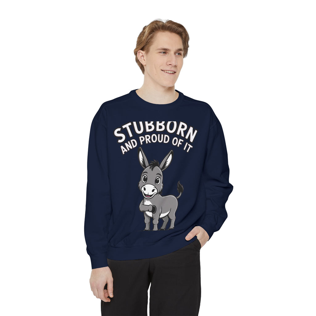 Stubborn Donkey Sweatshirt, Funny Donkey Crewneck, Stubborn And Proud Of It Shirt, Cute Farm Animal Gift, Embroidered Style Sweater