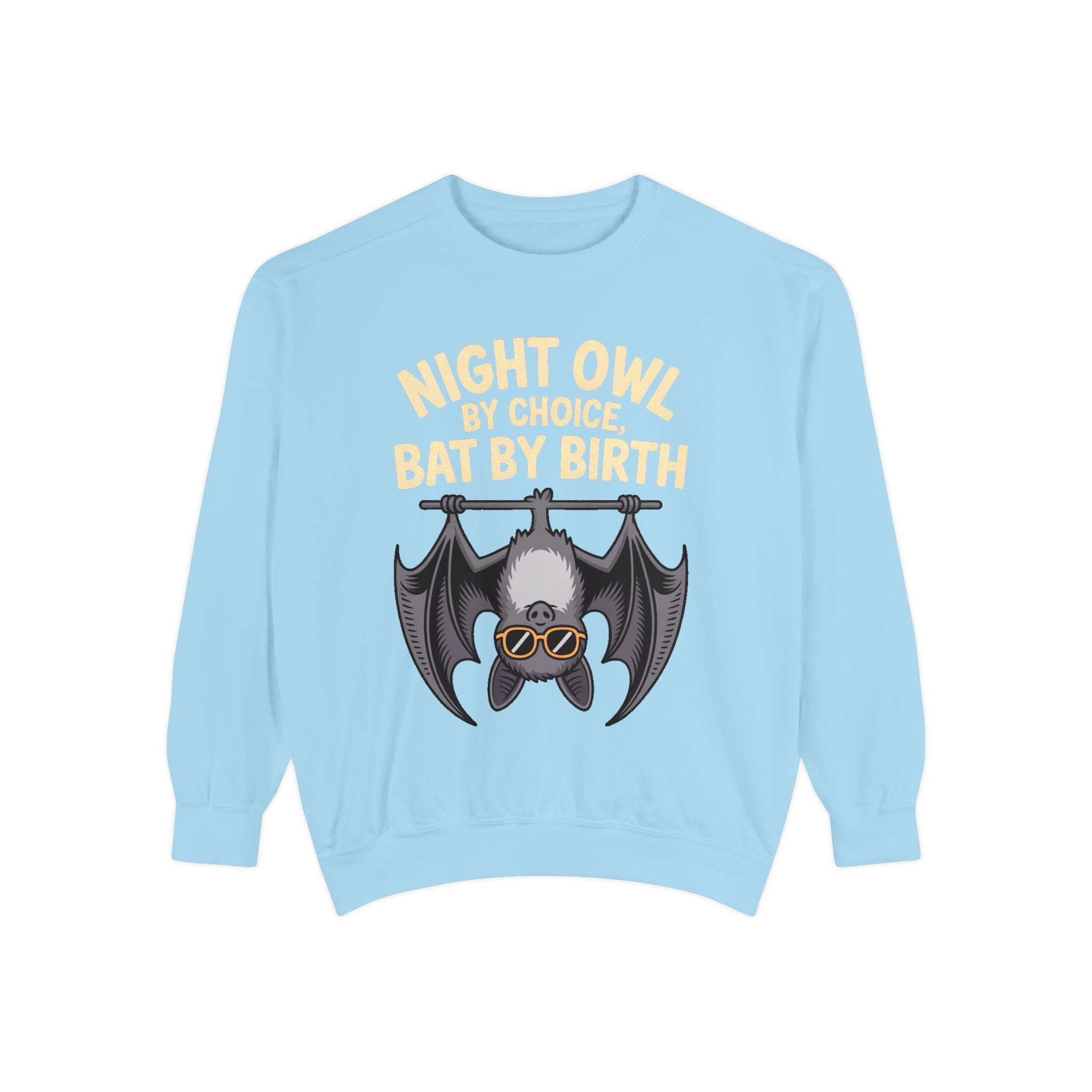 Night Owl By Choice Bat Sweatshirt, Funny Bat Lover Crewneck, Cute Halloween Sweatshirt, Embroidered Patch Style Bat Shirt Gift