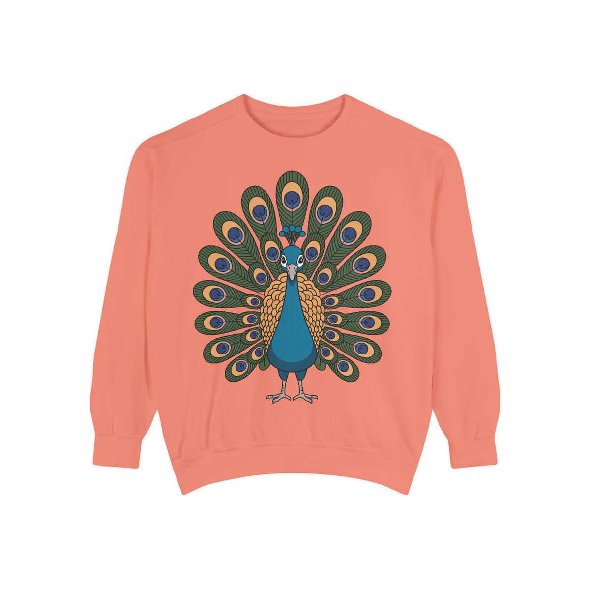 Peacock Sweatshirt, Cute Cartoon Peacock Crewneck, Embroidered Patch Style Feather Sweatshirt, Bird Lover Gift