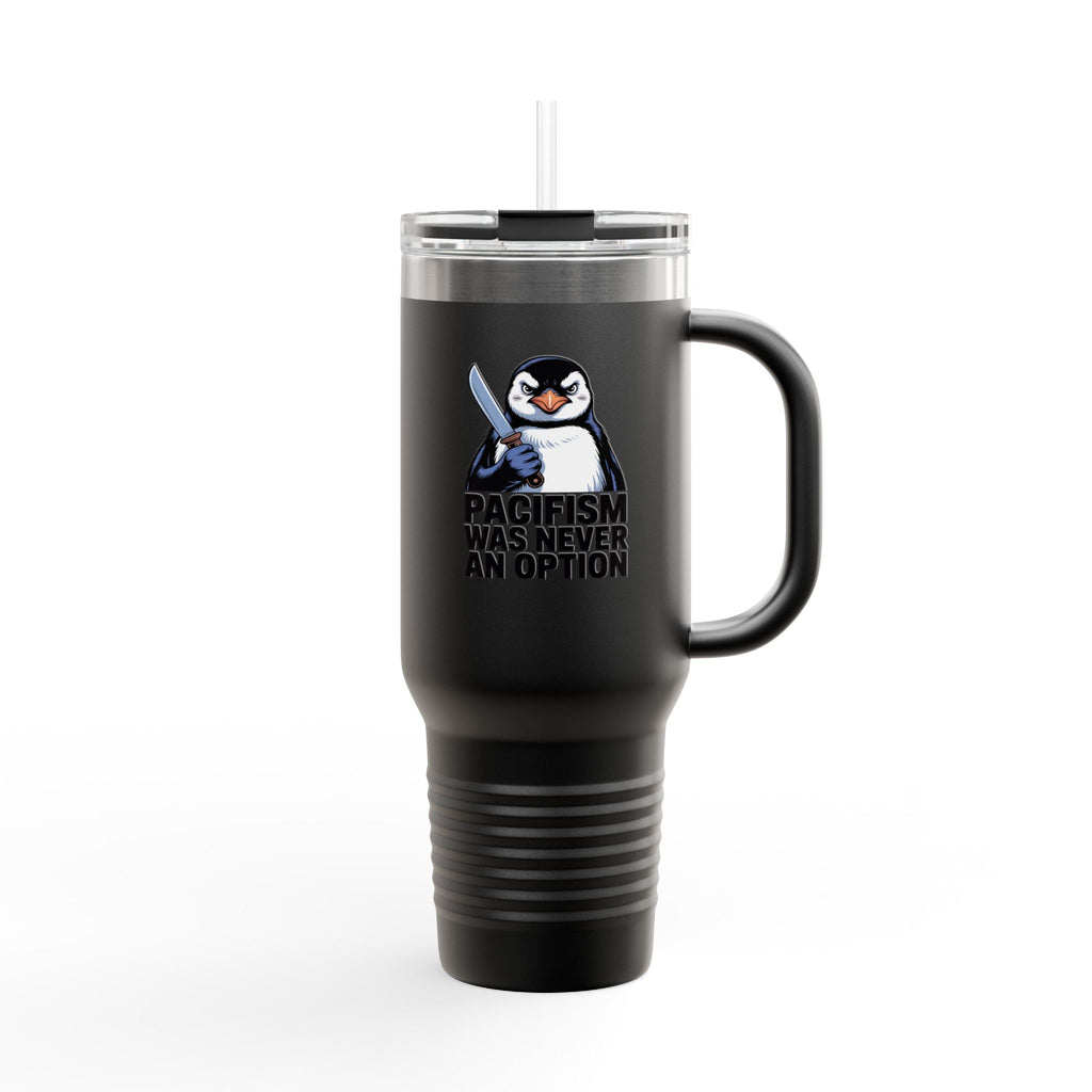 Funny Penguin Travel Mug 40oz, Pacifism Was Never An Option Tumbler, Sarcastic Bird Lover Gift, Vintage Poster Style Insulated Cup