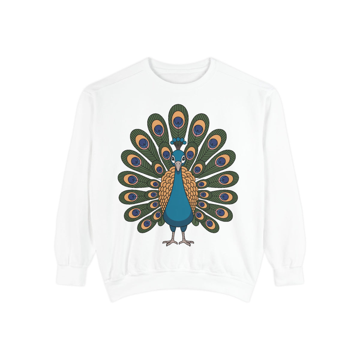 Peacock Sweatshirt, Cute Cartoon Peacock Crewneck, Embroidered Patch Style Feather Sweatshirt, Bird Lover Gift