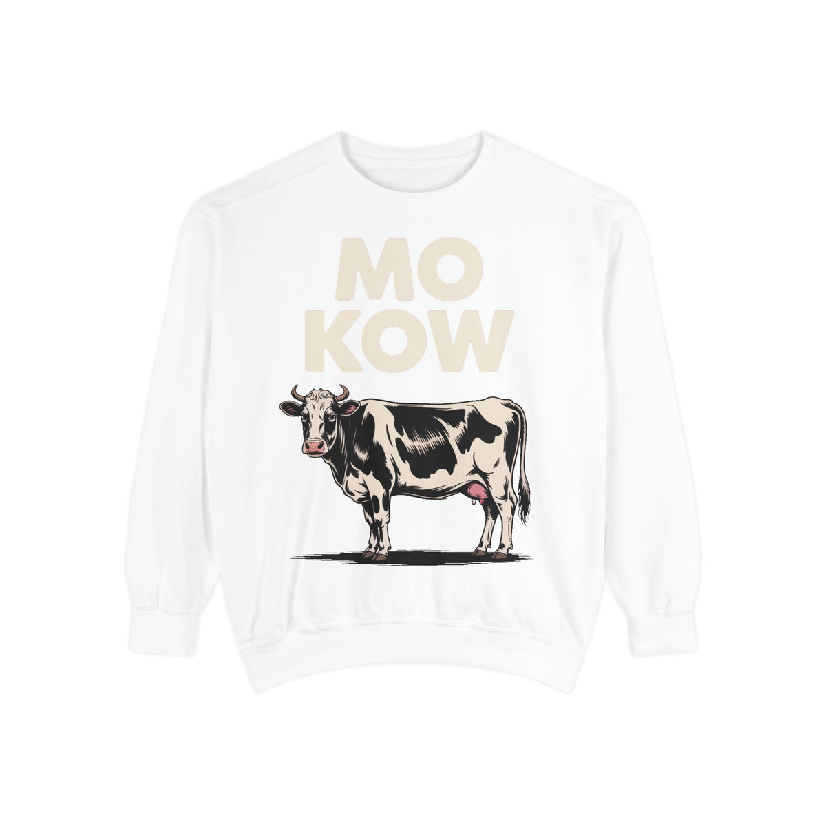 Mo Kow Funny Cow Sweatshirt, Absurd Meme Crewneck, Deadpan Farm Animal Embroidered Sweatshirt, Funny Cow Lover Gift