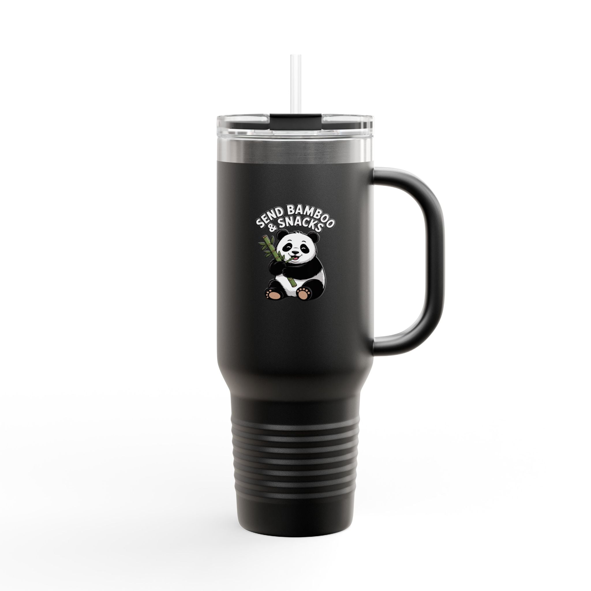 Send Bamboo & Snacks Panda Travel Mug, Funny Panda 40oz Tumbler, Cute Panda Lover Gift, Kawaii Panda Cup With Handle And Straw