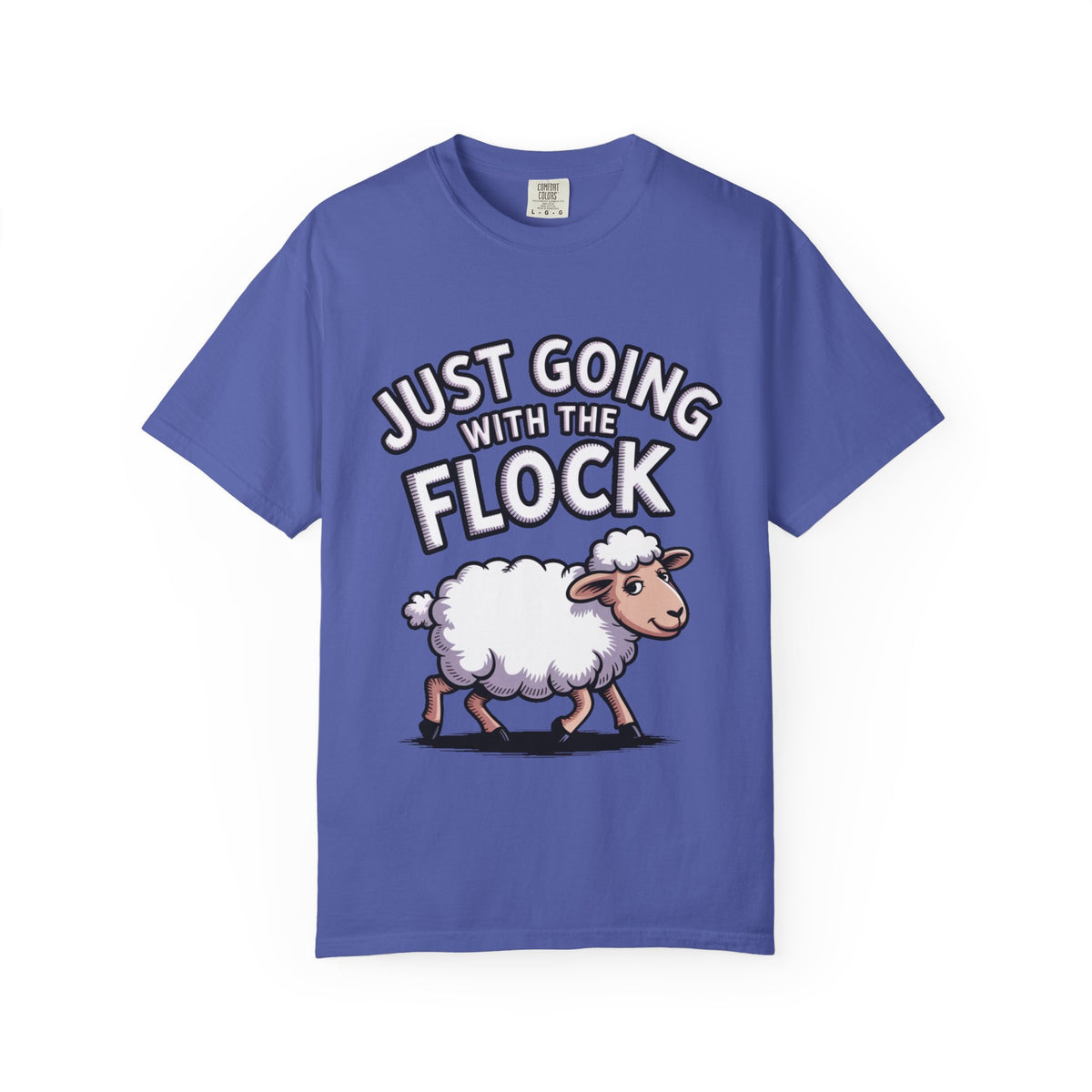 Funny Sheep T-Shirt, 'Just Going With The Flock' Shirt, Cute Cartoon Sheep Tee, Sarcastic Gift for Introverts