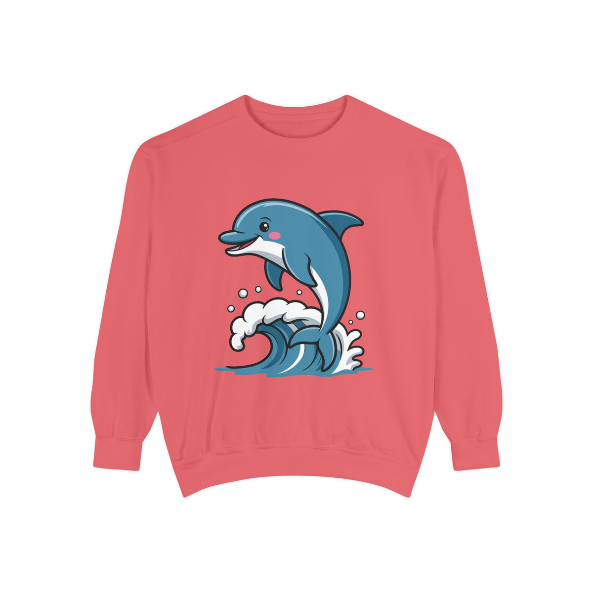 Cute Dolphin Sweatshirt, Embroidered Wave Crewneck, Ocean Lover Gift, Garment Dyed Beach Sweatshirt for Women Men
