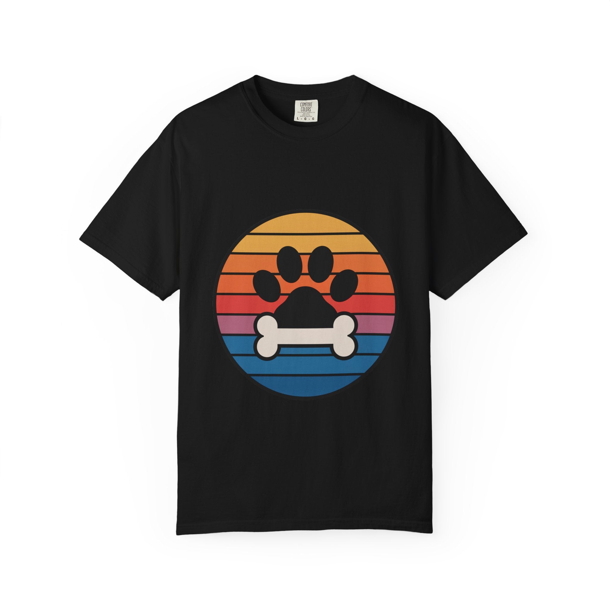 Dog Mom Retro Badge Shirt, Vintage Sunset Dog Lover T-Shirt, Retro Circle Badge Dog Mama Tee, Cute Paw Print Bone Graphic Shirt