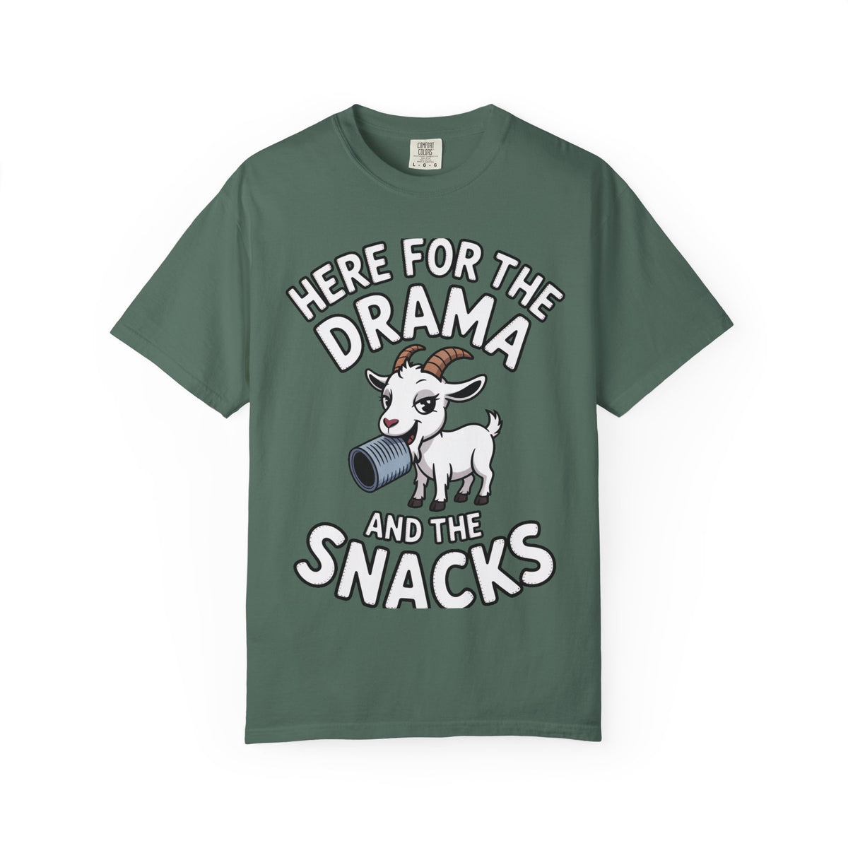 Funny Goat Shirt, Here For The Drama And The Snacks T-Shirt, Cute Goat Lover Gift, Sarcastic Farm Animal Tee