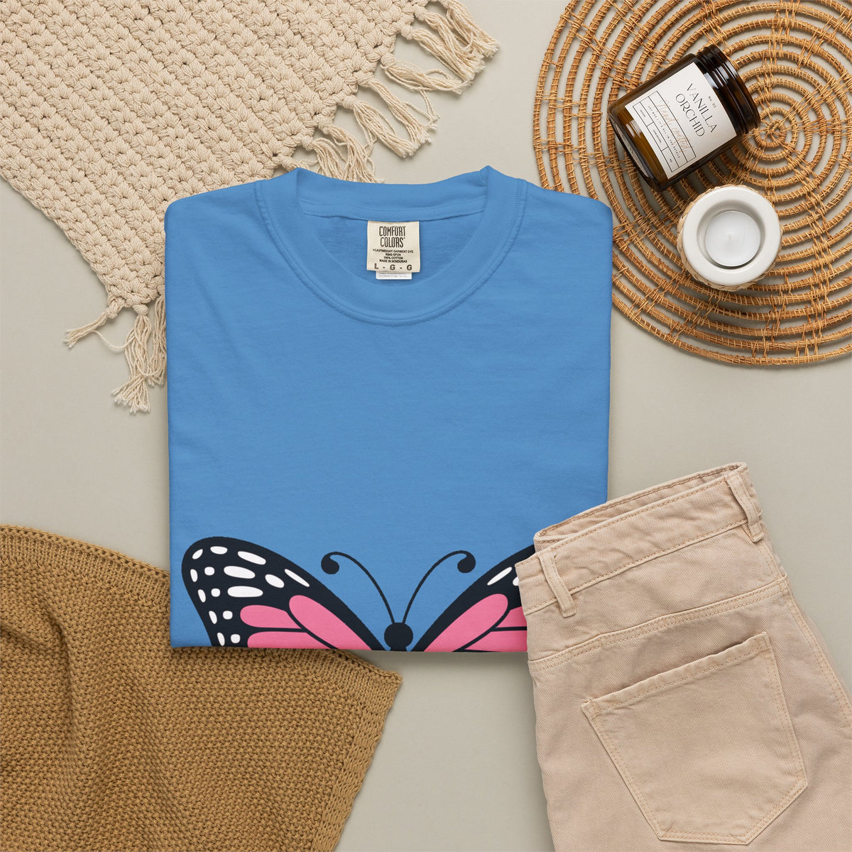 Butterfly T-Shirt, Cute Detailed Butterfly Graphic Tee, Nature Lover Gift, Embroidery-Style Butterfly Shirt, Garment-Dyed Unisex Tee