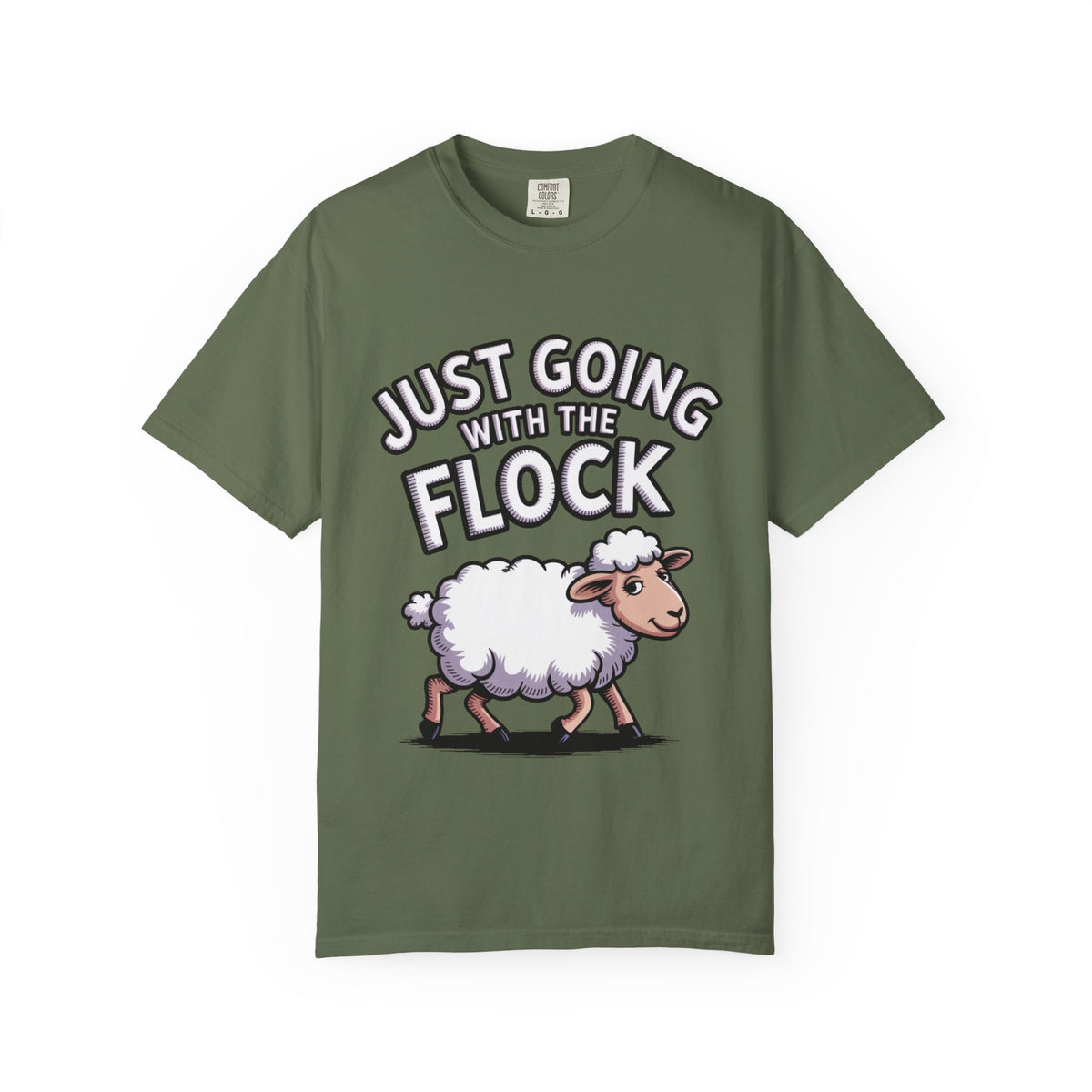 Funny Sheep T-Shirt, 'Just Going With The Flock' Shirt, Cute Cartoon Sheep Tee, Sarcastic Gift for Introverts