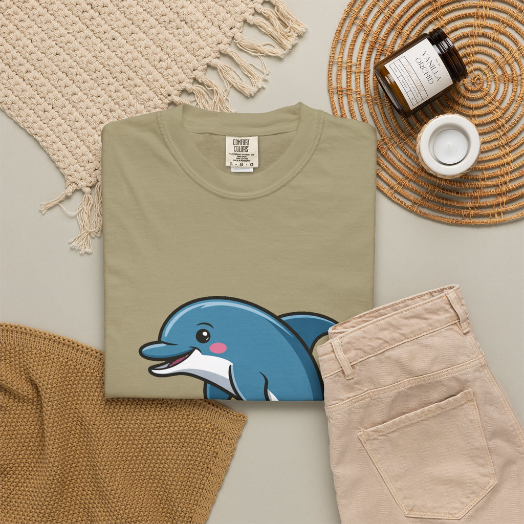 Cute Dolphin T-Shirt, Jumping Wave Dolphin Shirt, Ocean Lover Gift, Garment Dyed Unisex Tee, Beach Vacation Shirt