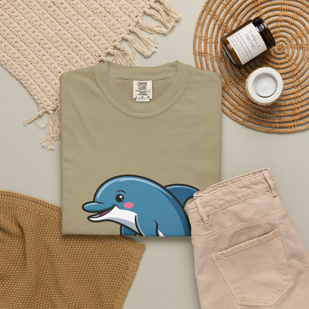 Cute Dolphin T-Shirt, Jumping Wave Dolphin Shirt, Ocean Lover Gift, Garment Dyed Unisex Tee, Beach Vacation Shirt