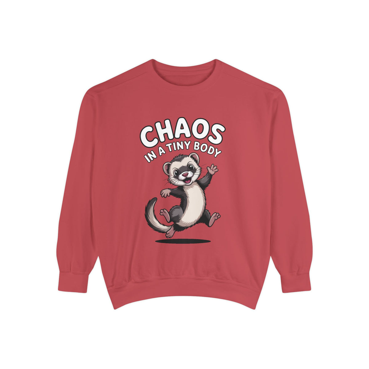Funny Ferret Sweatshirt, Chaos In A Tiny Body Crewneck, Cute Ferret Lover Gift, Embroidered Style Ferret Sweatshirt For Pet Owners