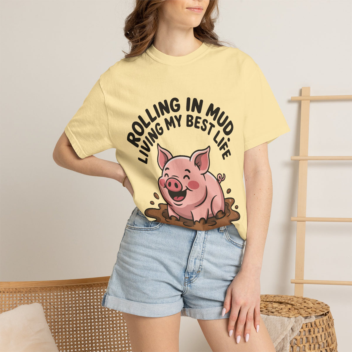 Living My Best Life Pig Shirt, Funny Pig Lover T-Shirt, Rolling In Mud Farm Animal Tee, Cute Pig Graphic Gift