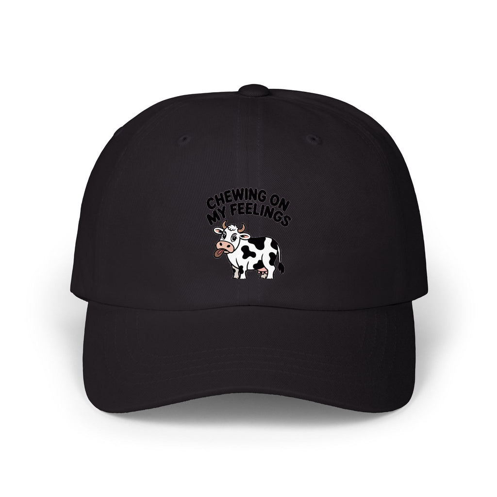 Chewing On My Feelings Dad Hat, Funny Cow Embroidered Cap, Cute Cow Lover Gift, Sarcastic Mental Health Hat, Unstructured Dad Cap