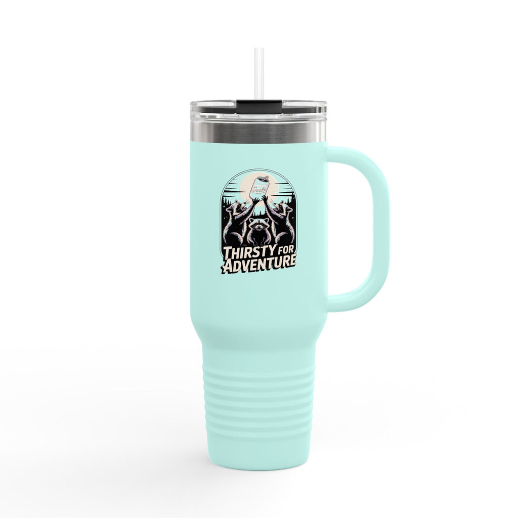 Thirsty For Adventure Raccoons Tumbler, Funny Raccoon 40oz Travel Mug, Vintage Poster Style Insulated Cup, Camping Gift Idea