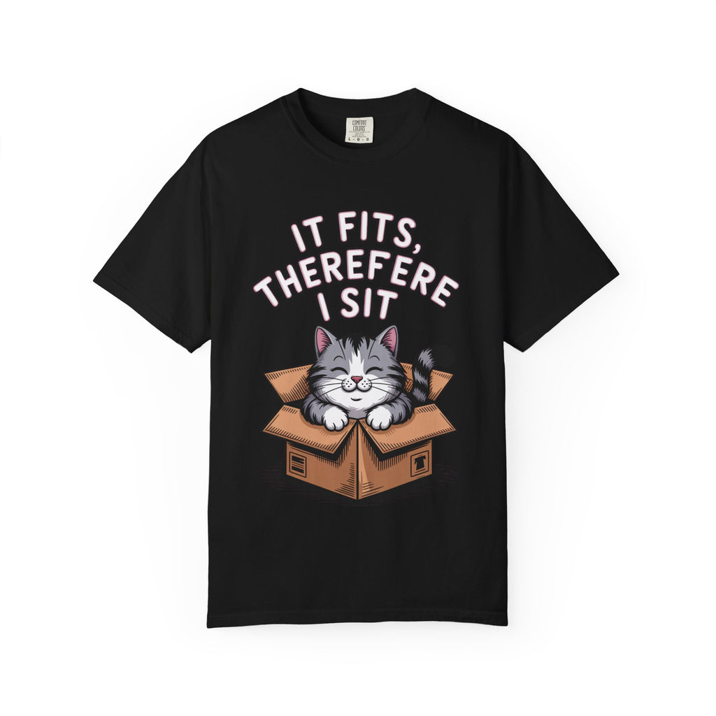 It Fits Therefore I Sit Cat Shirt, Funny Cat In Box T-Shirt, Cute Chubby Cat Lover Gift, Cat Owner Shirt, Funny Cat Meme Tee