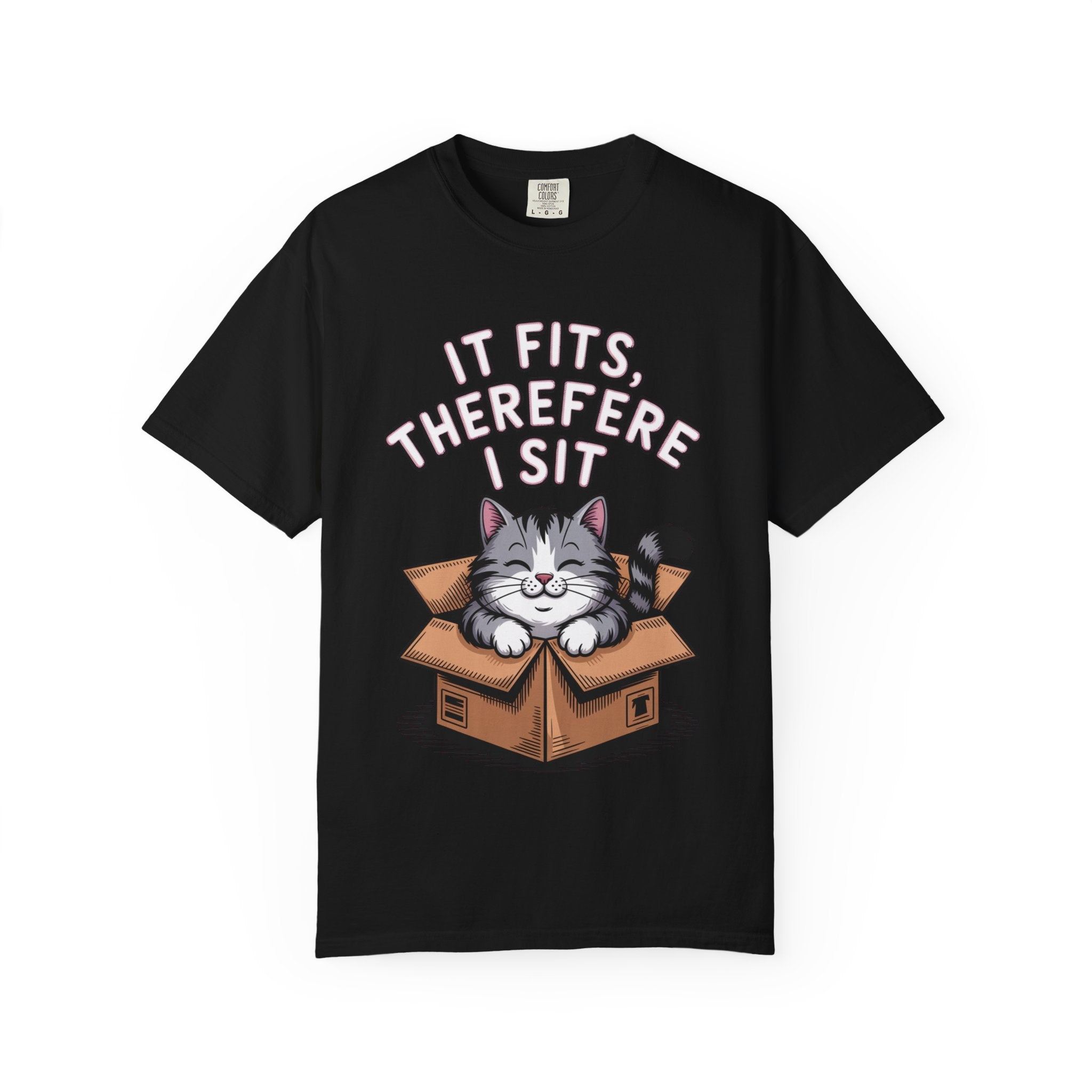 It Fits Therefore I Sit Cat Shirt, Funny Cat In Box T-Shirt, Cute Chubby Cat Lover Gift, Cat Owner Shirt, Funny Cat Meme Tee
