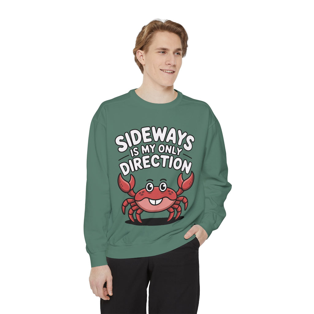 Funny Crab Sweatshirt, Sideways Is My Only Direction Crewneck, Cute Crab Lover Gift, Embroidered Patch Style Beach Sweatshirt
