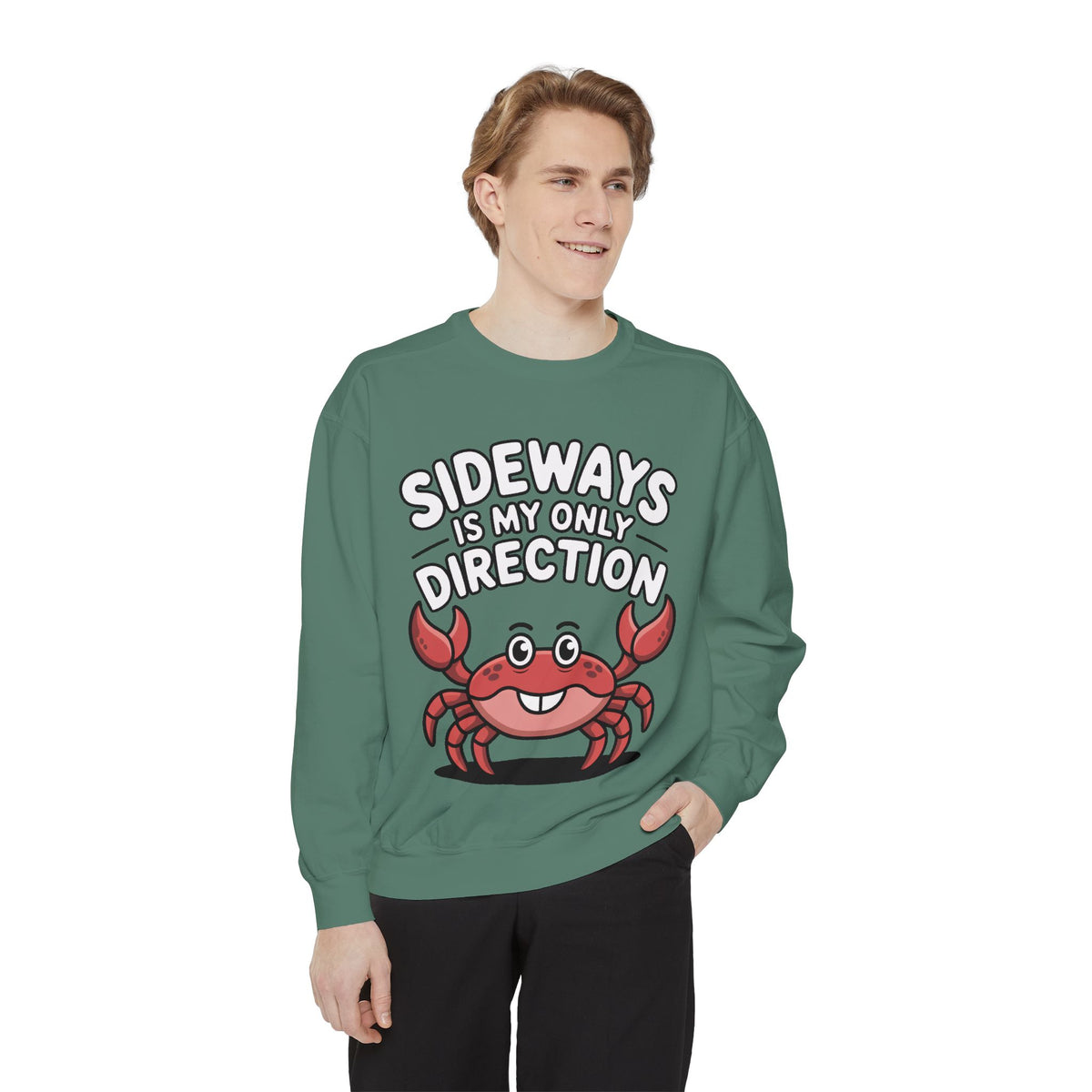 Funny Crab Sweatshirt, Sideways Is My Only Direction Crewneck, Cute Crab Lover Gift, Embroidered Patch Style Beach Sweatshirt