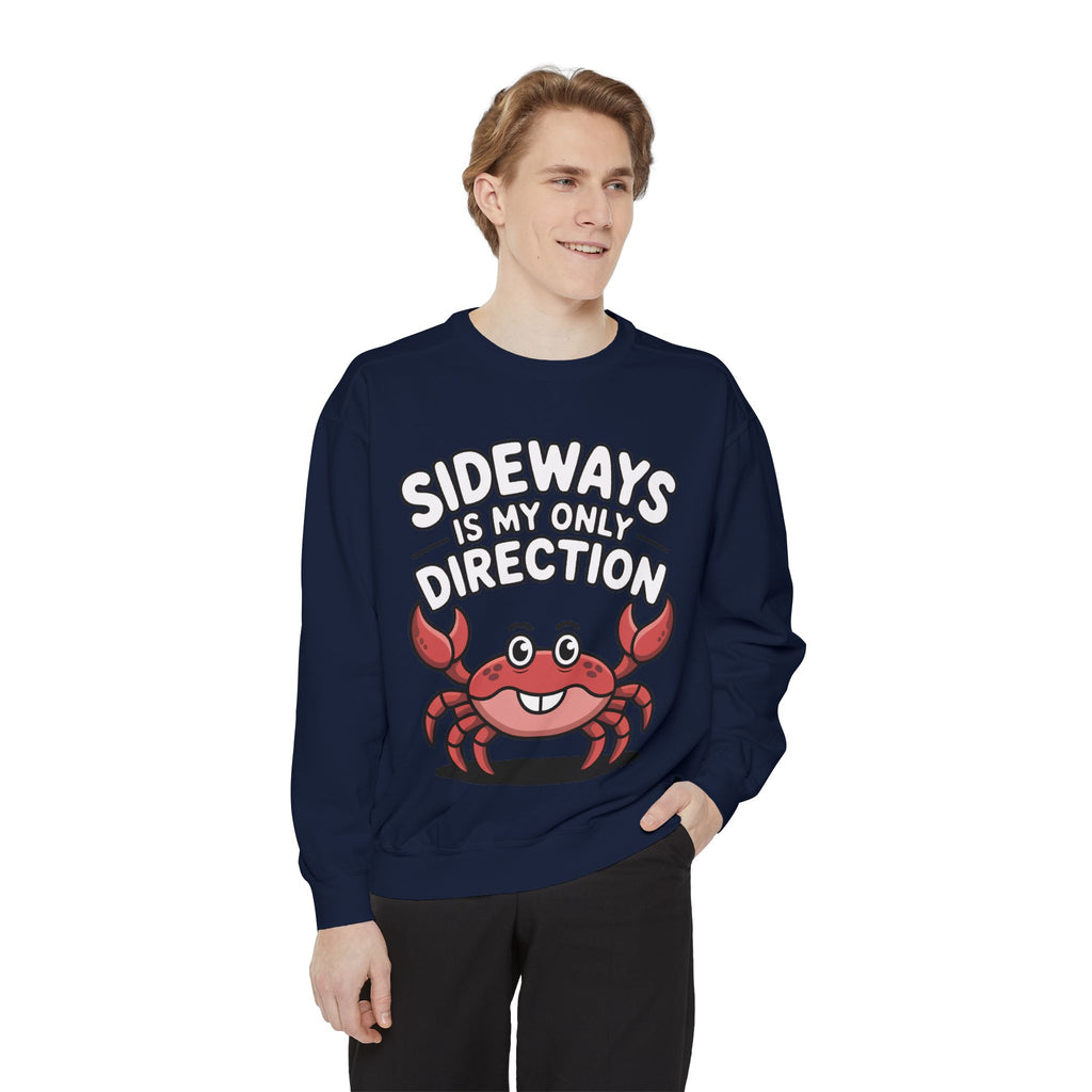 Funny Crab Sweatshirt, Sideways Is My Only Direction Crewneck, Cute Crab Lover Gift, Embroidered Patch Style Beach Sweatshirt