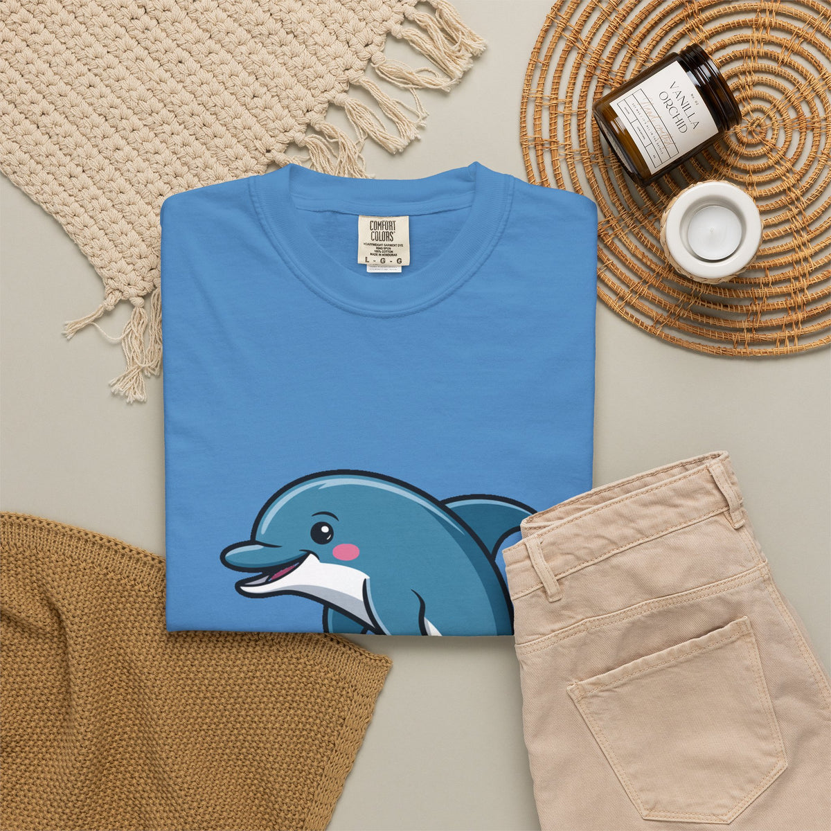 Cute Dolphin T-Shirt, Jumping Wave Dolphin Shirt, Ocean Lover Gift, Garment Dyed Unisex Tee, Beach Vacation Shirt