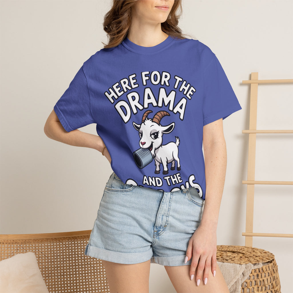 Funny Goat Shirt, Here For The Drama And The Snacks T-Shirt, Cute Goat Lover Gift, Sarcastic Farm Animal Tee