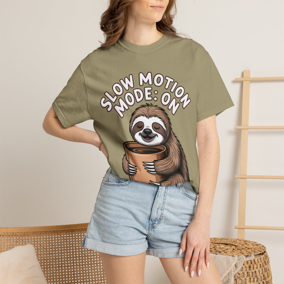 Slow Motion Sloth Shirt, Funny Coffee Lover T-Shirt, Cute Sloth Hugging Coffee Cup Tee, Sleepy Sloth Gift for Coffee Addict