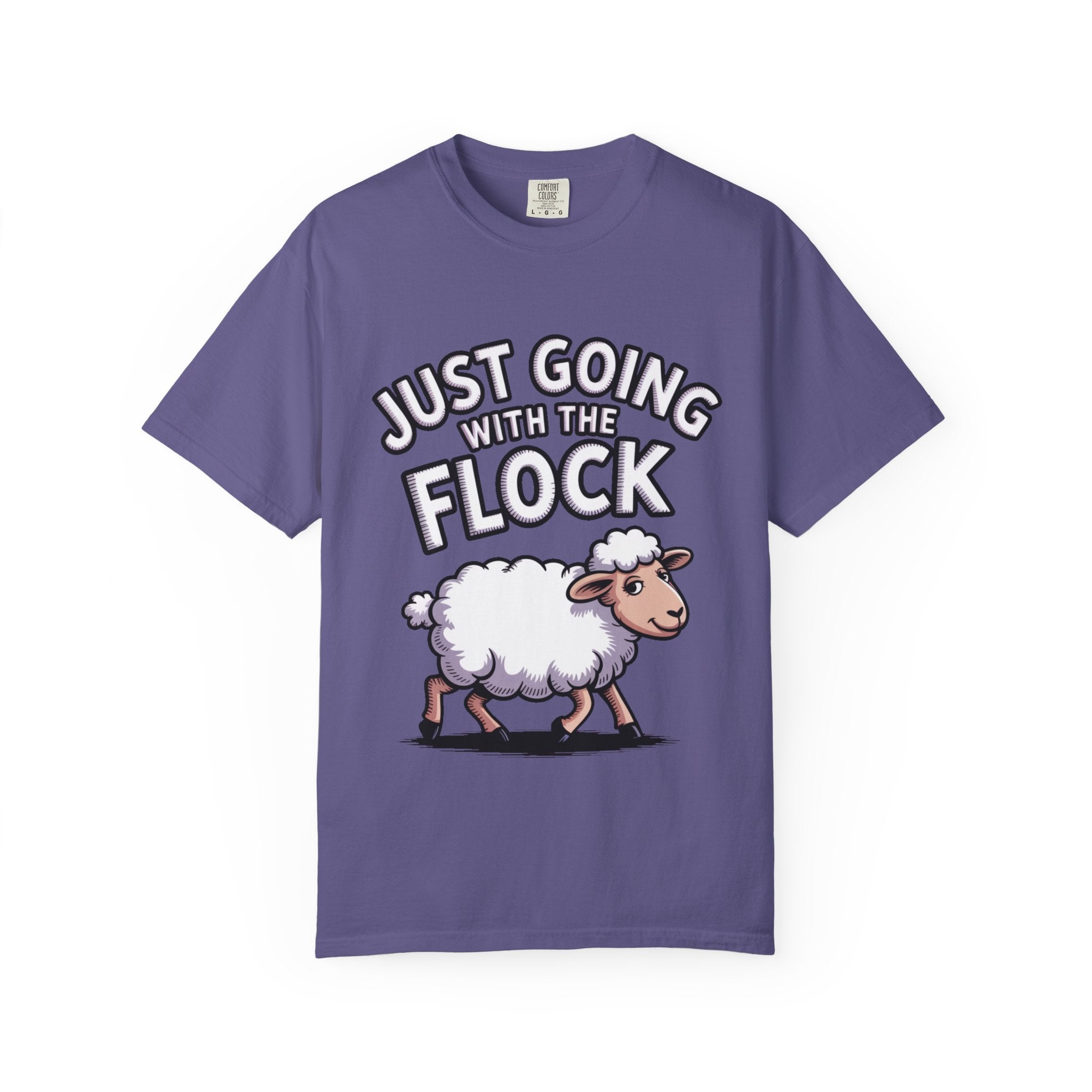 Funny Sheep T-Shirt, 'Just Going With The Flock' Shirt, Cute Cartoon Sheep Tee, Sarcastic Gift for Introverts