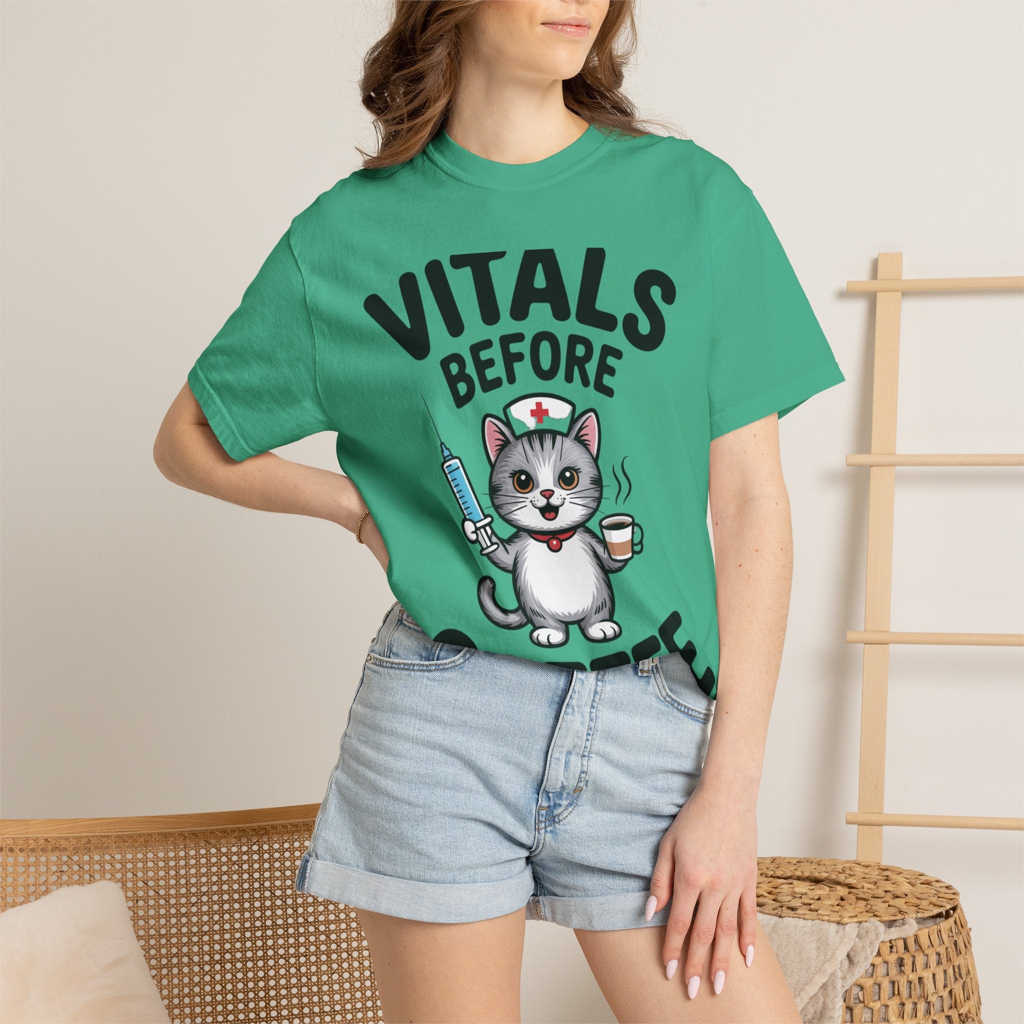 Vitals Before Coffee Nurse Shirt, Funny Nurse Cat T-Shirt, Cute Nurse Gift, Nursing Student Shirt, RN Coffee Lover Tee