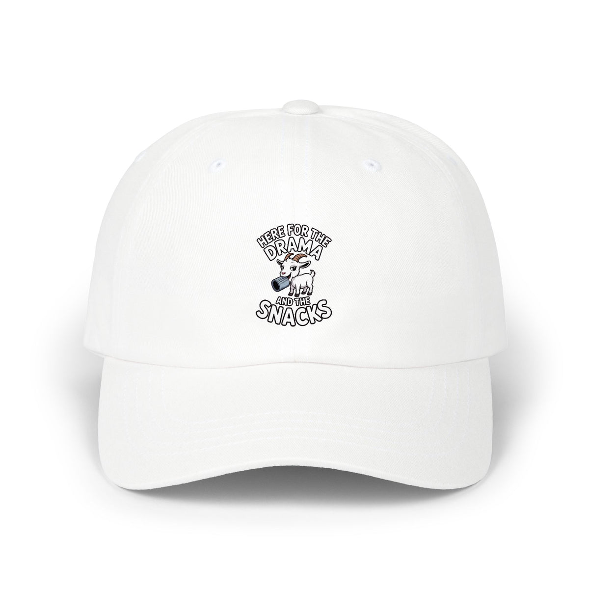 Funny Goat Dad Cap, Here For The Drama And The Snacks Hat, Cute Goat Embroidered Cap, Funny Farm Animal Gift