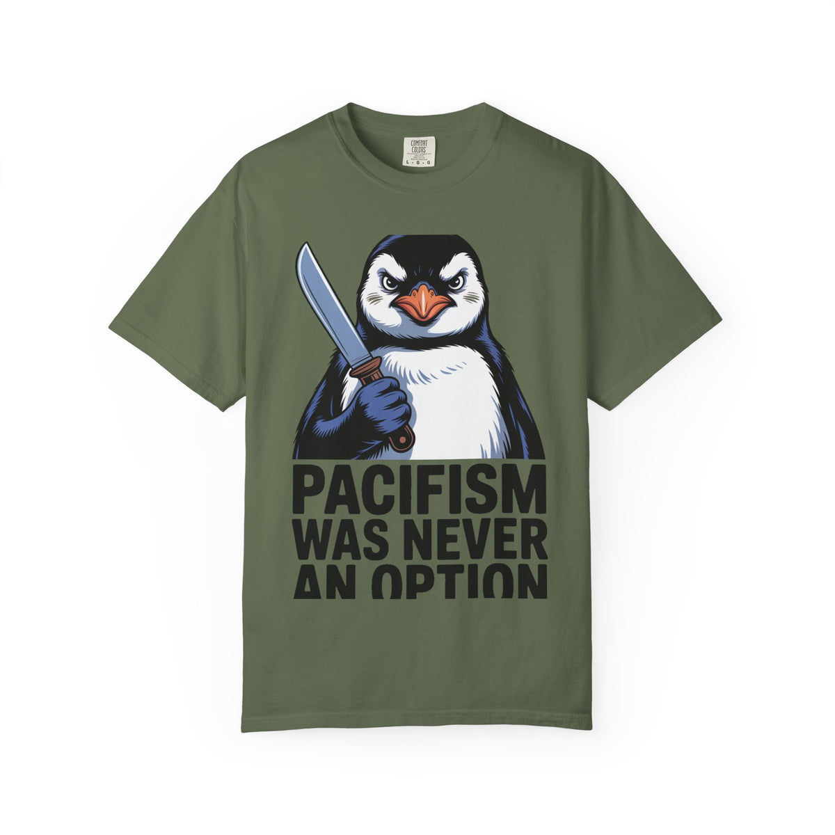 Funny Penguin Shirt, Pacifism Was Never An Option Tee, Dramatic Penguin With Knife T-Shirt, Sarcastic Meme Gift Shirt