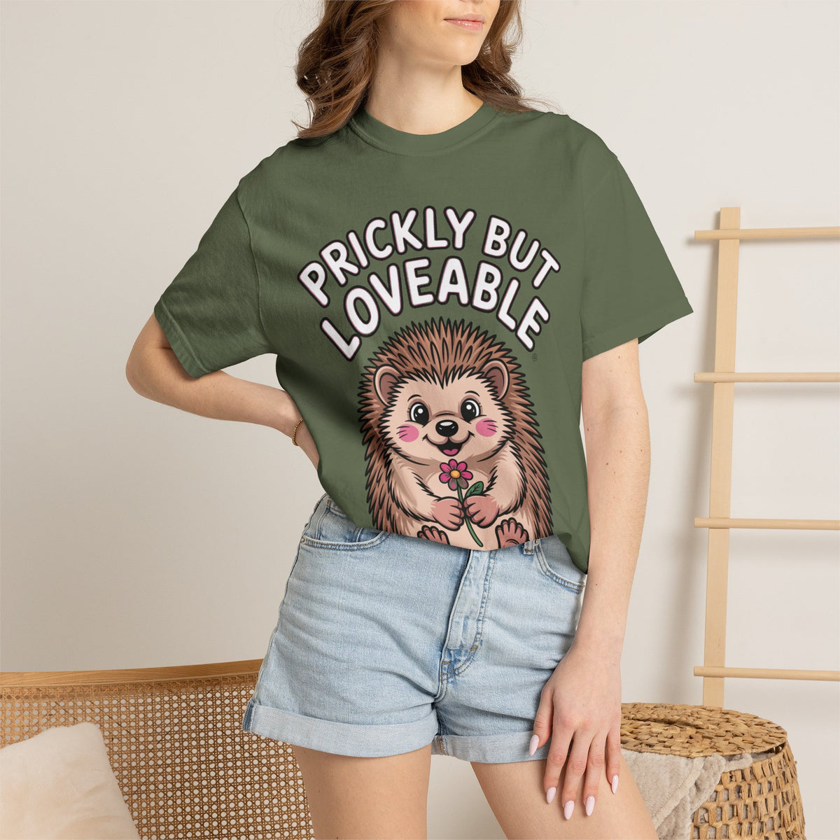 Prickly But Loveable Hedgehog Shirt, Cute Cartoon Hedgehog T-Shirt, Funny Animal Lover Gift, Flower Hedgehog Tee
