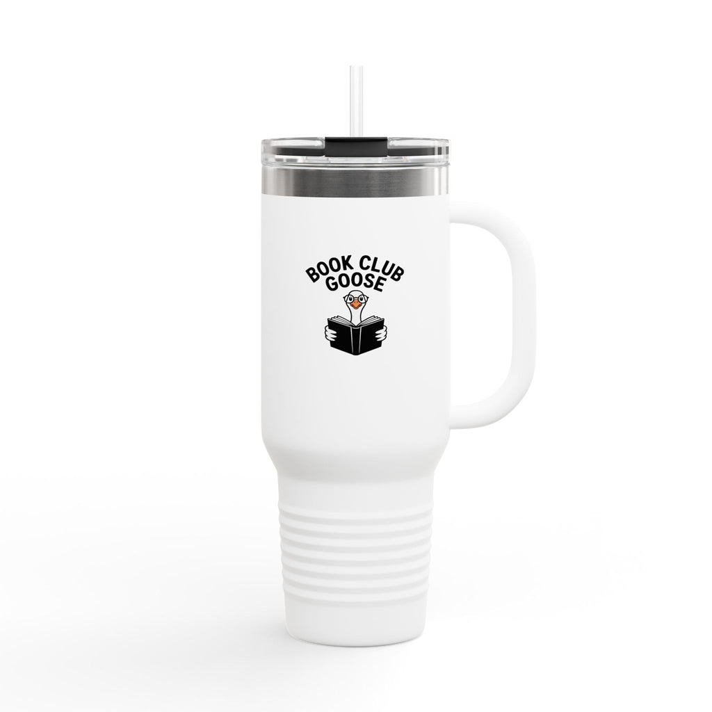 Book Club Goose Travel Mug 40oz, Funny Reading Goose Tumbler, Bookworm Gift, Cute Bird Lover Insulated Cup With Handle And Straw