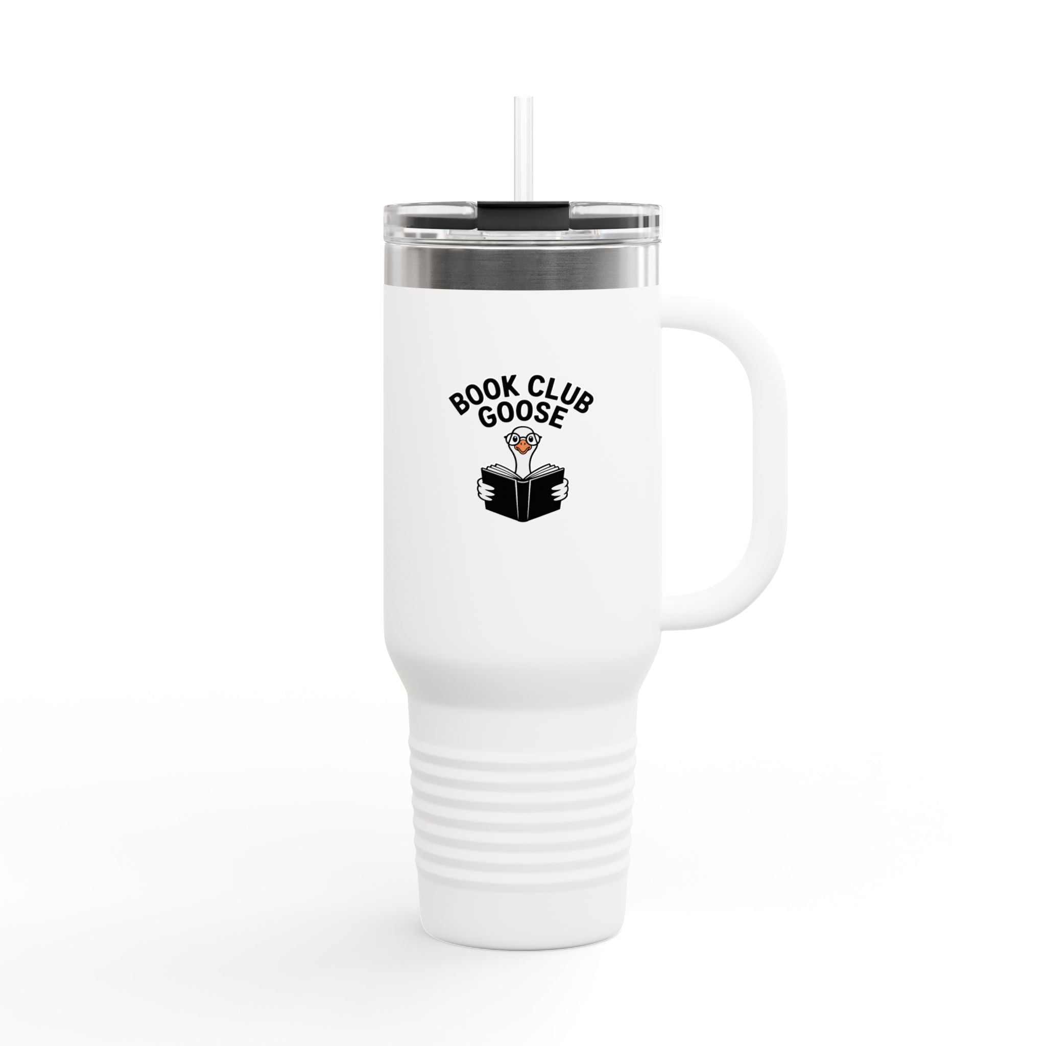 Book Club Goose Travel Mug 40oz, Funny Reading Goose Tumbler, Bookworm Gift, Cute Bird Lover Insulated Cup With Handle And Straw