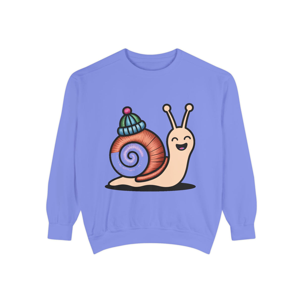 Cute Snail Sweatshirt, Embroidered Patch Style Snail With Tiny Hat Crewneck, Cottagecore Nature Lover Gift, Garment-Dyed Pullover