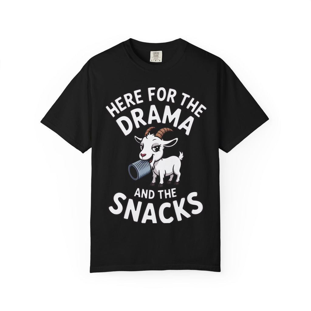 Funny Goat Shirt, Here For The Drama And The Snacks T-Shirt, Cute Goat Lover Gift, Sarcastic Farm Animal Tee