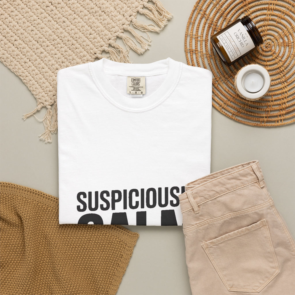 Suspiciously Calm Right Now Shirt, Funny Sarcastic T-Shirt, Bold Typography Tee, Anxiety Humor Shirt, Sarcastic Gift for Him Her
