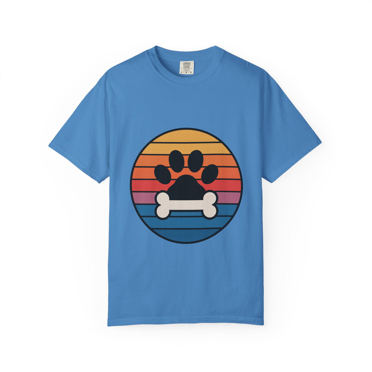 Dog Mom Retro Badge Shirt, Vintage Sunset Dog Lover T-Shirt, Retro Circle Badge Dog Mama Tee, Cute Paw Print Bone Graphic Shirt