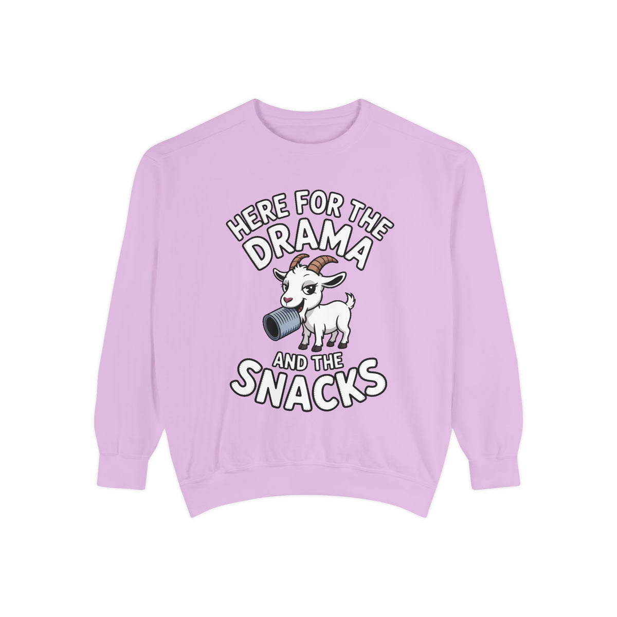 Funny Goat Sweatshirt, Here For The Drama And The Snacks Crewneck, Cute Goat Lover Gift, Embroidered Patch Style Sweatshirt