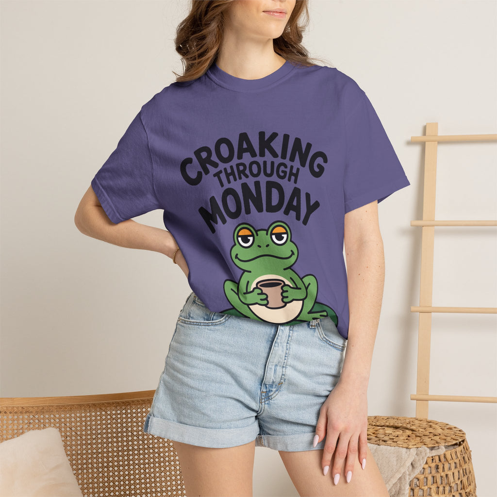 Croaking Through Monday Shirt, Funny Frog Coffee T-Shirt, Cute Frog Lover Gift, Monday Mood Tee, Sarcastic Frog Shirt