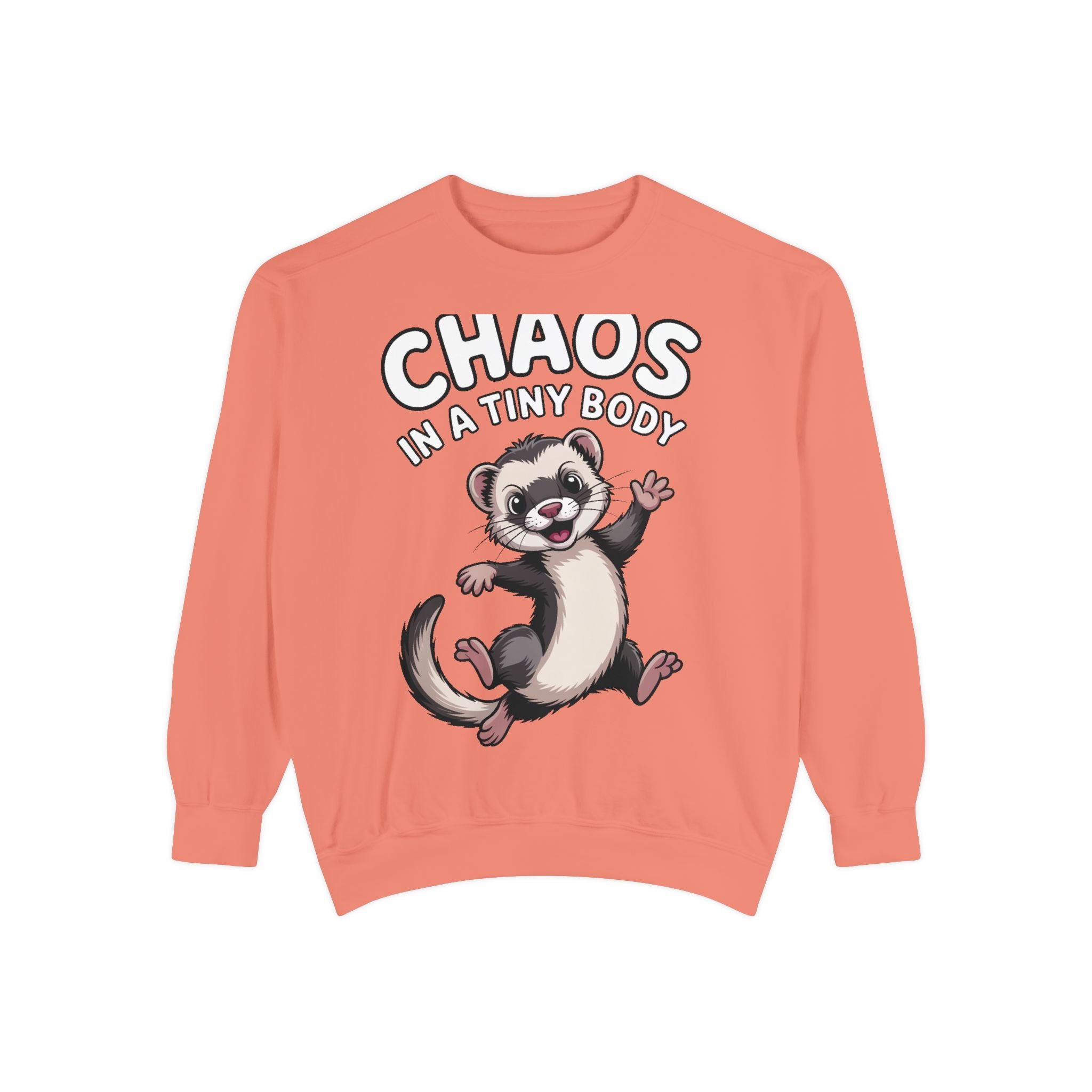 Funny Ferret Sweatshirt, Chaos In A Tiny Body Crewneck, Cute Ferret Lover Gift, Embroidered Style Ferret Sweatshirt For Pet Owners