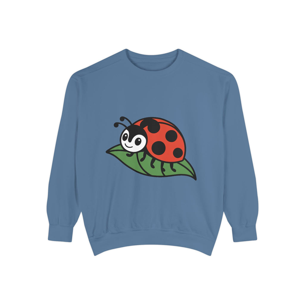 Ladybug Sweatshirt, Cute Embroidered Ladybug On Leaf Crewneck, Garden Lover Gift, Nature Sweatshirt